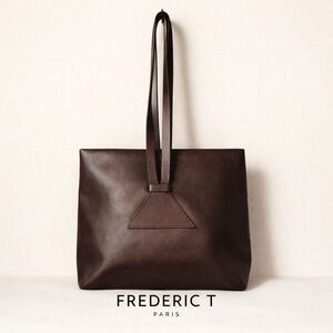 Frederic T Paris Leather Tote Bag Chocolate Brown Minimalist Made in France